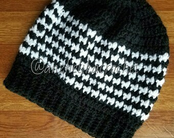 Houndstooth Beanie, Crochet Houndstooth Beanie, Crochet Hat