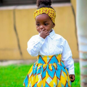 Kids Ankara Skirt, African Print Skirt, Ankara Skirt, Kid Chevron Skirt, Yellow Chevron Skirt image 3