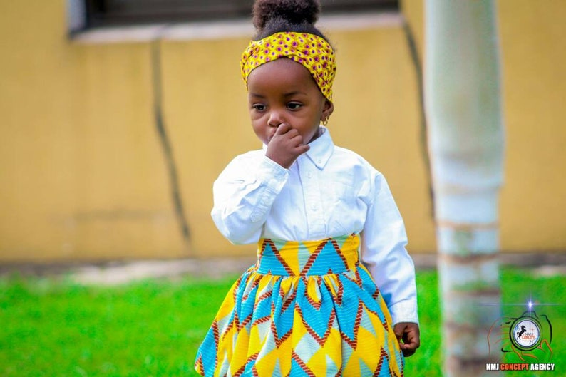 Kids Ankara Skirt, African Print Skirt, Ankara Skirt, Kid Chevron Skirt, Yellow Chevron Skirt image 3