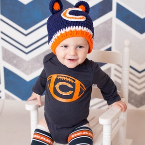 Chicago Bears Beanie, Unisex Chicago Bears Hat, Baby Beanie, Baby Photoprop, Football Hat, Baby Crochet Football Hat image 3