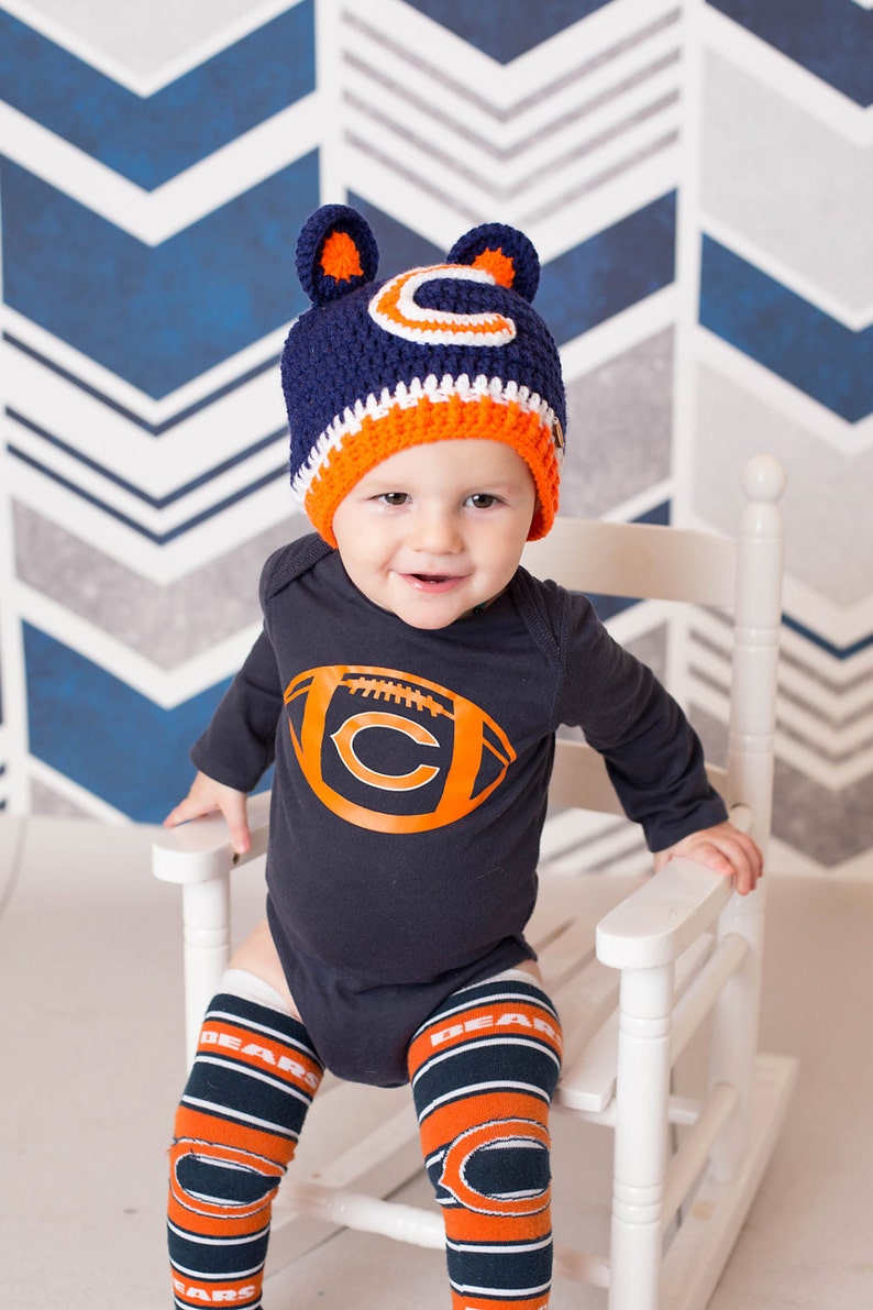 Chicago Bears Beanie, Unisex Chicago Bears Hat, Baby Beanie, Baby Photoprop, Football Hat, Baby Crochet Football Hat image 3