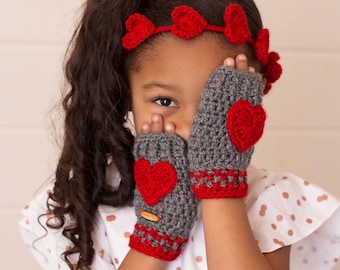 Valentine Mittens, Red Hearts Mittens, Fingerless Mittens, Fingerless Gloves, Pink Hearts Mittens