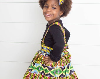 Kente Skirt, African Kids Skirt, Kids African Skirt, Suspender Skirt