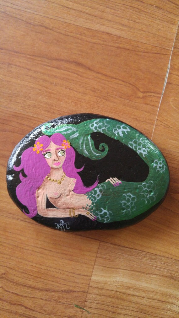 Purple Haired Mermaid Hand Painted Rock Etsy