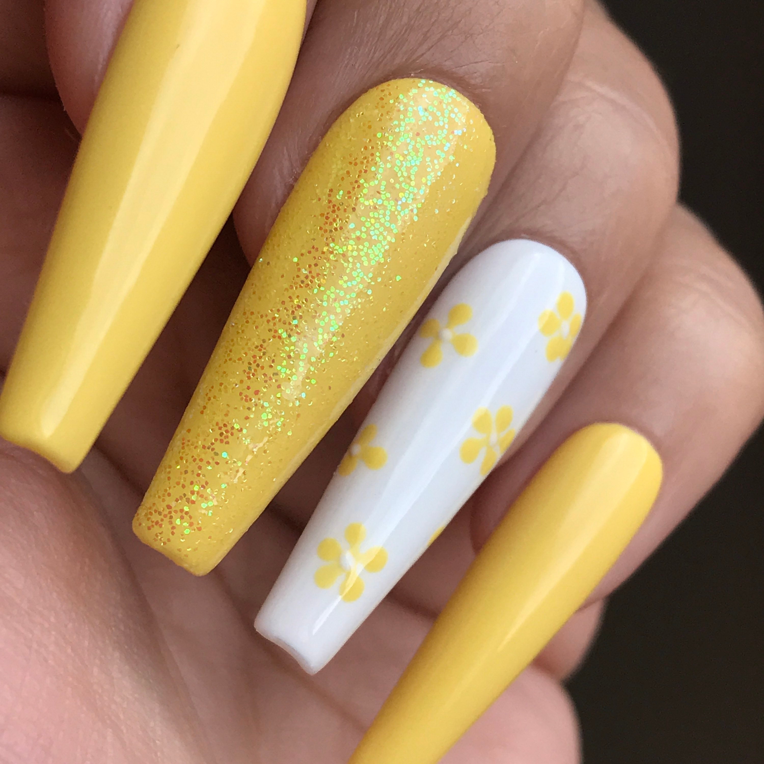 Summer yellow coffin nails - YouTube