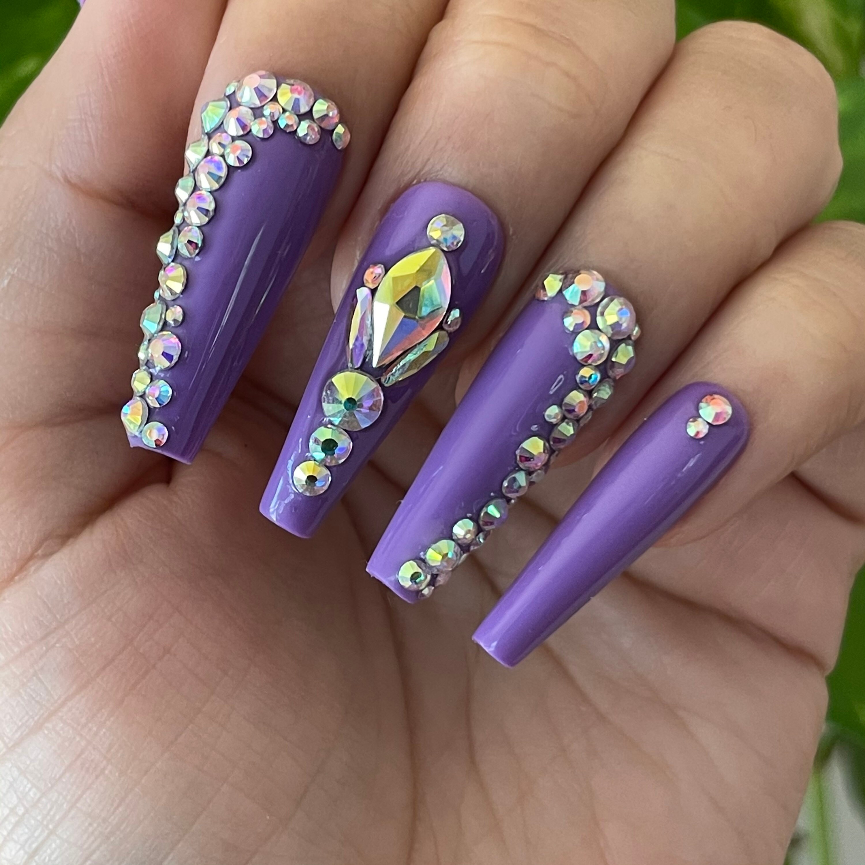 Purple Bling Nails - Etsy Purple Bling Nails - Etsy