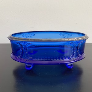 Antique dark blue glass dish