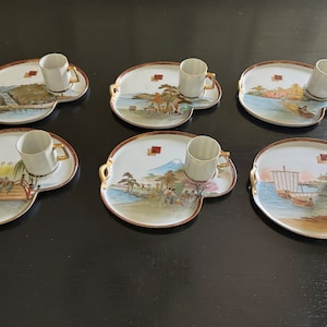 Set of 6 Handpainted Japanese Kutani tea dishes
