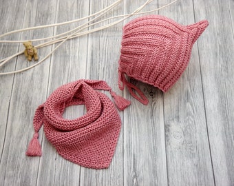 Knitting Pattern – Pixie Set - Baby Cap & Triangular Scarf – No.188E