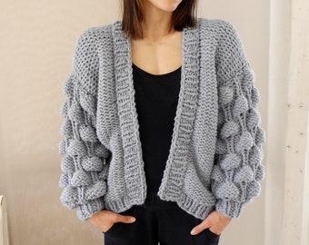 Chunky knit bubble sleeve cardigan Clearance