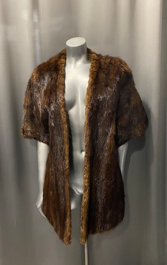 LASCARIS Vintage Dark Brown Mink Fur Stole Shawl