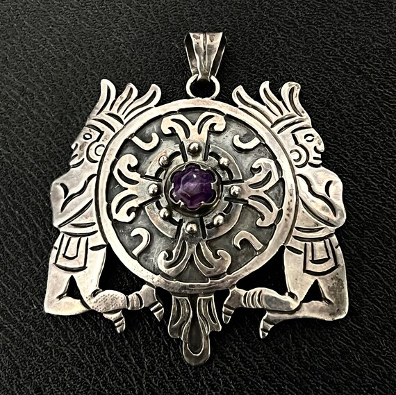 Vintage Sterling Silver Egyptian Amethyst Pendant - image 4