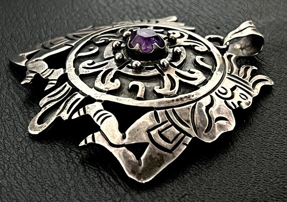 Vintage Sterling Silver Egyptian Amethyst Pendant - image 2