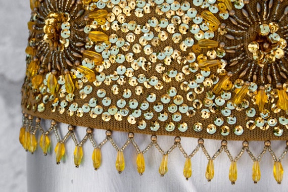 Vintage Knit Gold Sequin Beaded Fringe Sunflower … - image 3