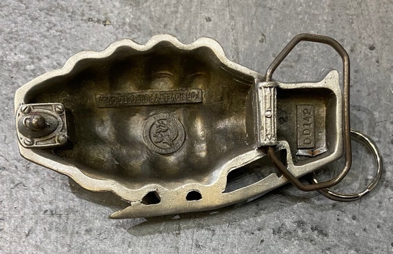 Vintage Novelty Hand Grenade Silver Belt Buckle - Gem