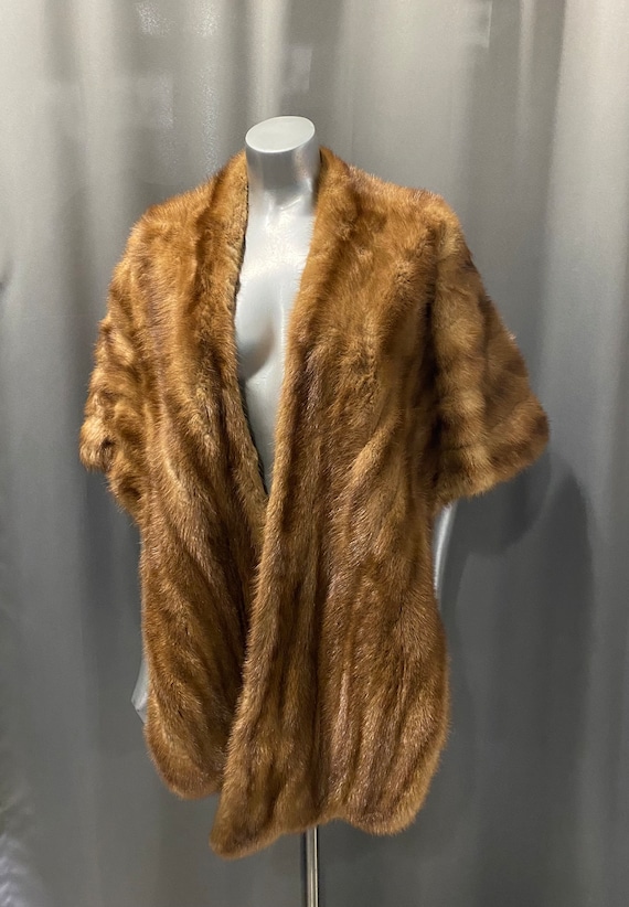 Vintage Caramel Brown Mink Fur Stole Shawl