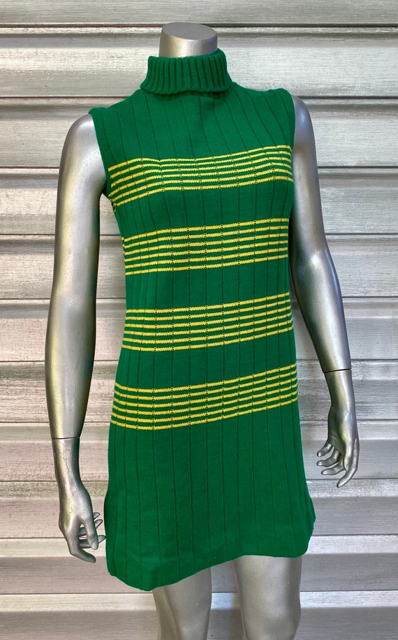 SWING-SET Vintage Sleeveless Green Striped Yellow… - image 2