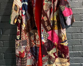 Vintage Handgemachte Seide Patchwork Jacke Mantel