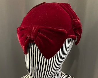 Vintage Red Velvet Bow Fascinator Hat