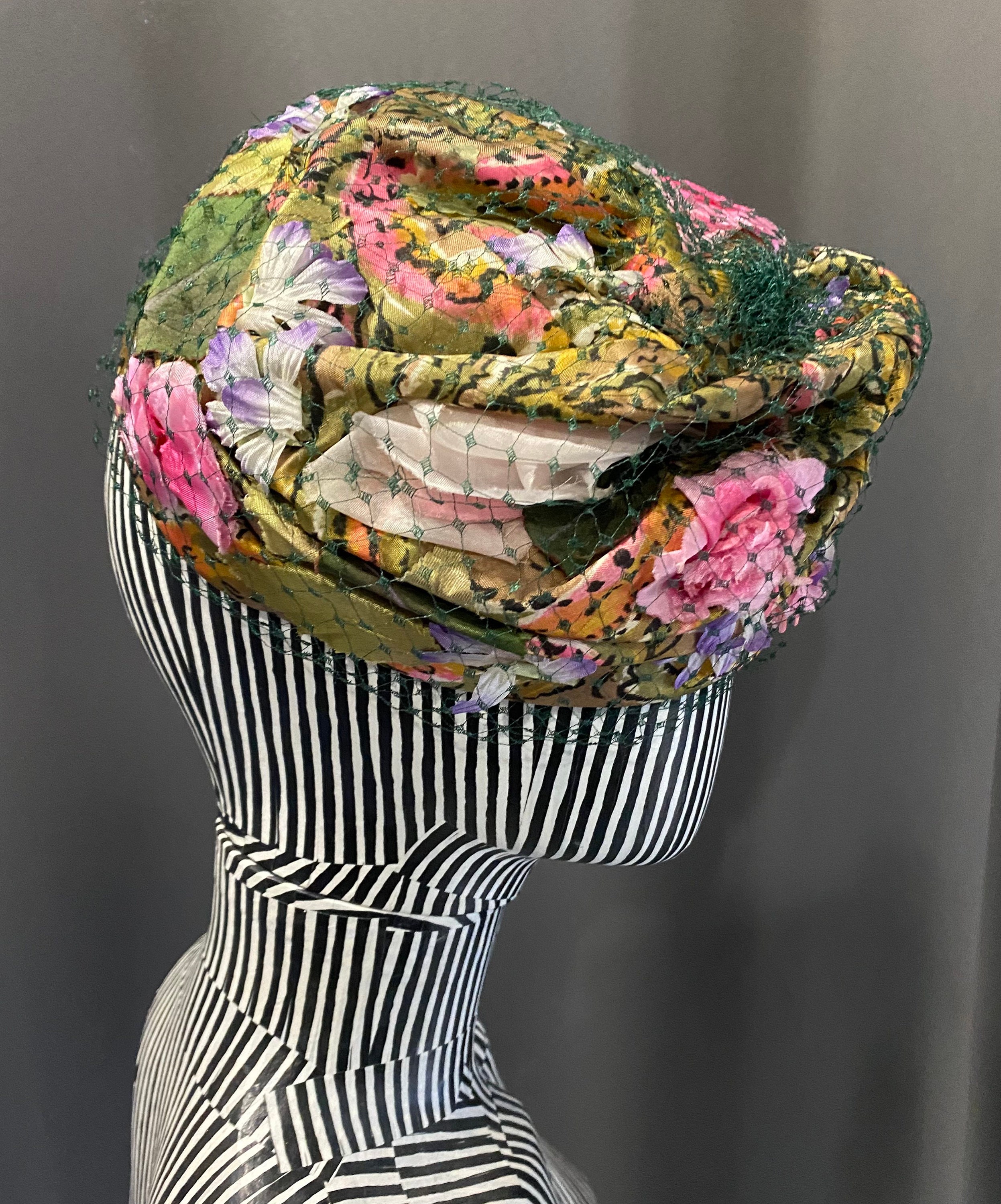 I. Magnin‎ Vintage Floral Net Spring Pillbox Hat Multicolor Women One Size Pillbox Multi-Color Net Vintage Hats for Women for sale | eBay main image 3
