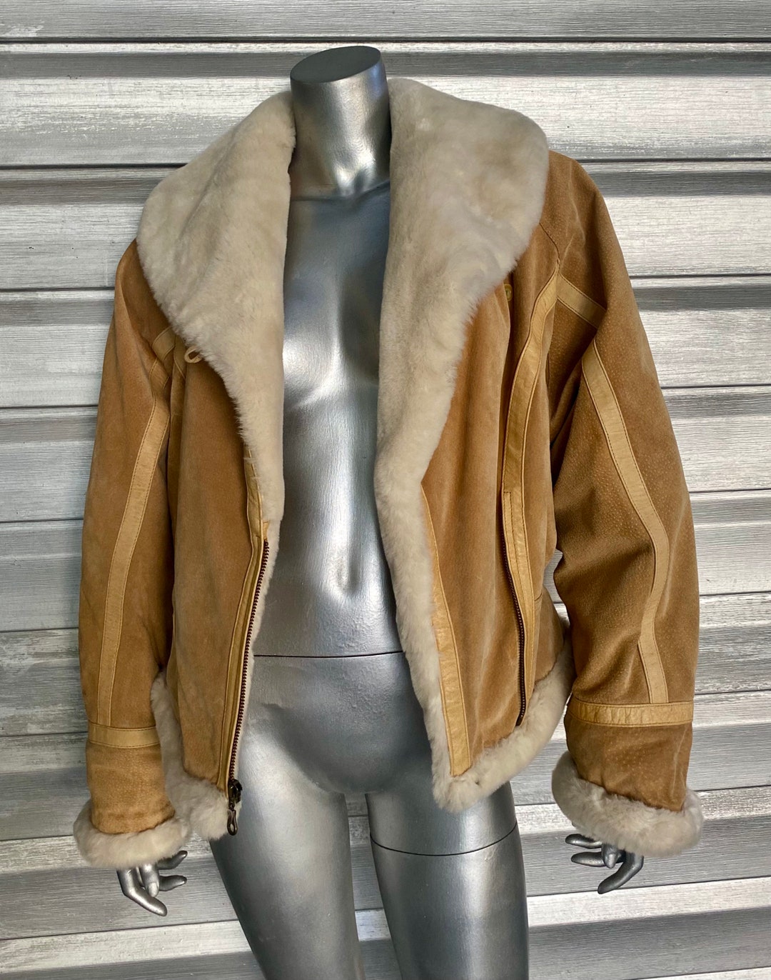 WILSONS Vintage Suede Leather Shearling Faux Fur Bomber Jacket - Etsy