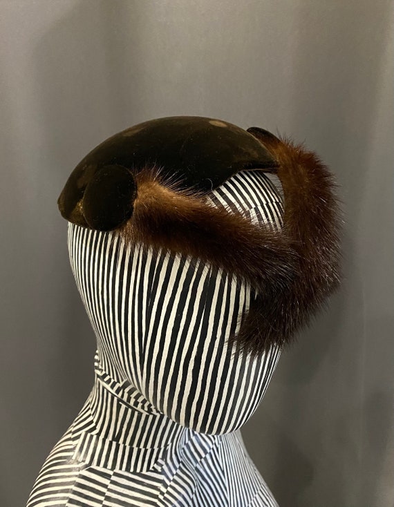 NOREEN Vintage Brown Velvet and Mink Fur Fascinator Hat - Etsy display picture 2