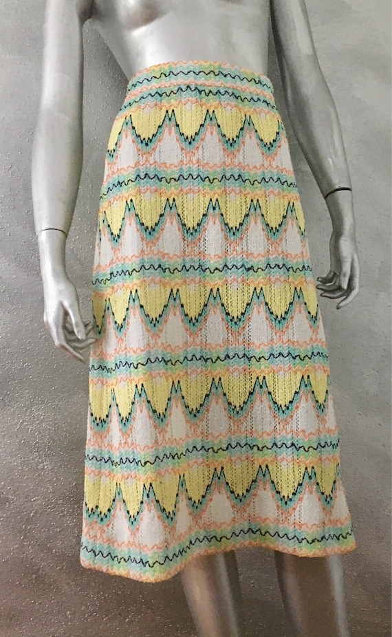 DALTON Vintage Pastel Chevron Macrame High Waist S