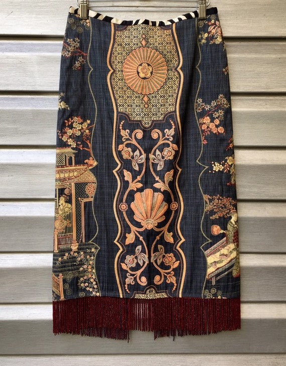 Handmade Denim Silk Tapestry Beaded Fringe Pencil 
