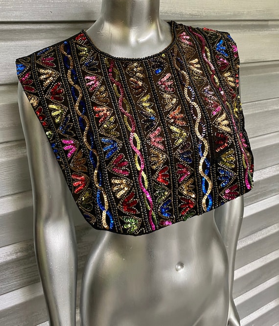 MALCOLM STARR Vintage Beaded Sequin Bib Top
