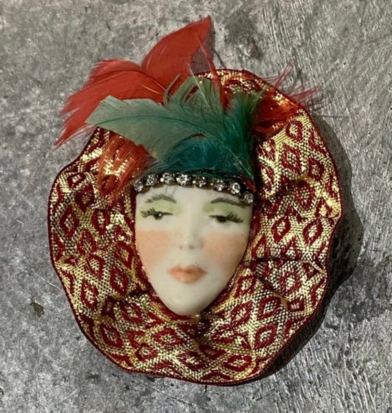 Vintage Handmade Painted Fancy Lady Ceramic Face … - image 1