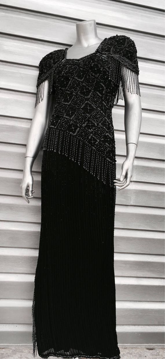 black fringe gown