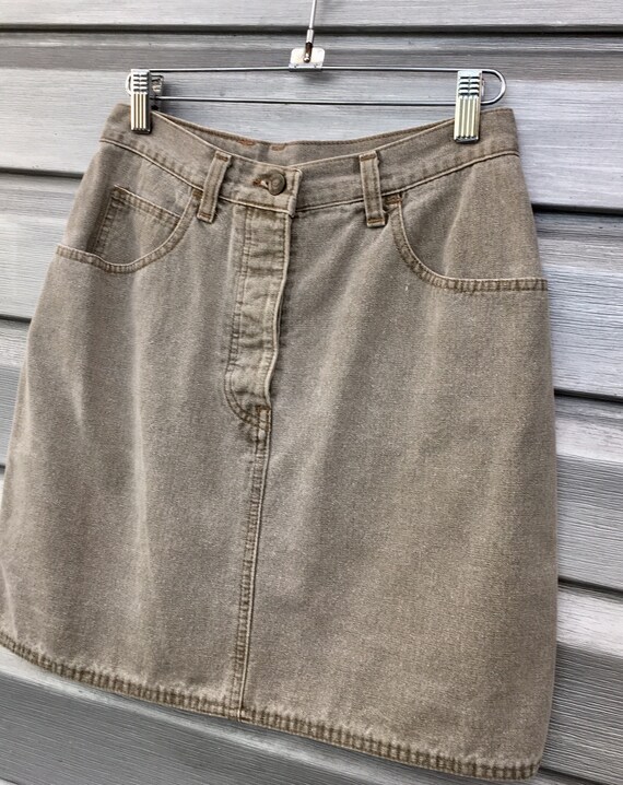 ARMANI Jeans Vintage Grey Distressed Button Fly High Waist Denim Mini Skirt