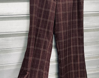 Pantalones vintage a mano a cuadros de pierna ancha pantalones