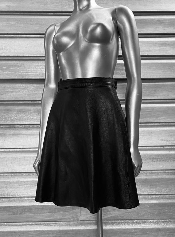 EREZ LEVY Black Leather High Waist A-Line Mini Sk… - image 1