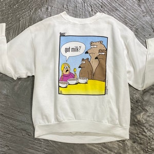 RUBES Vintage "Got Milk" Cartoon Comic Witte Pullover Trui