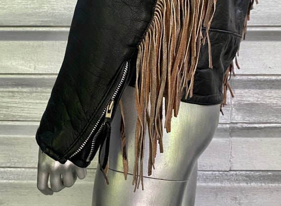 Vintage Black Distressed Leather Fringe Western M… - image 4