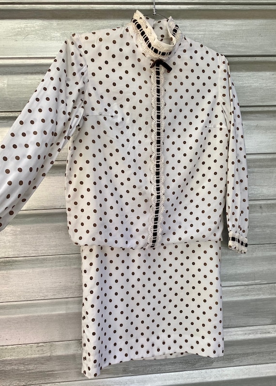 Vintage Handmade Brown Polka Dot Long Sleeve Drop 