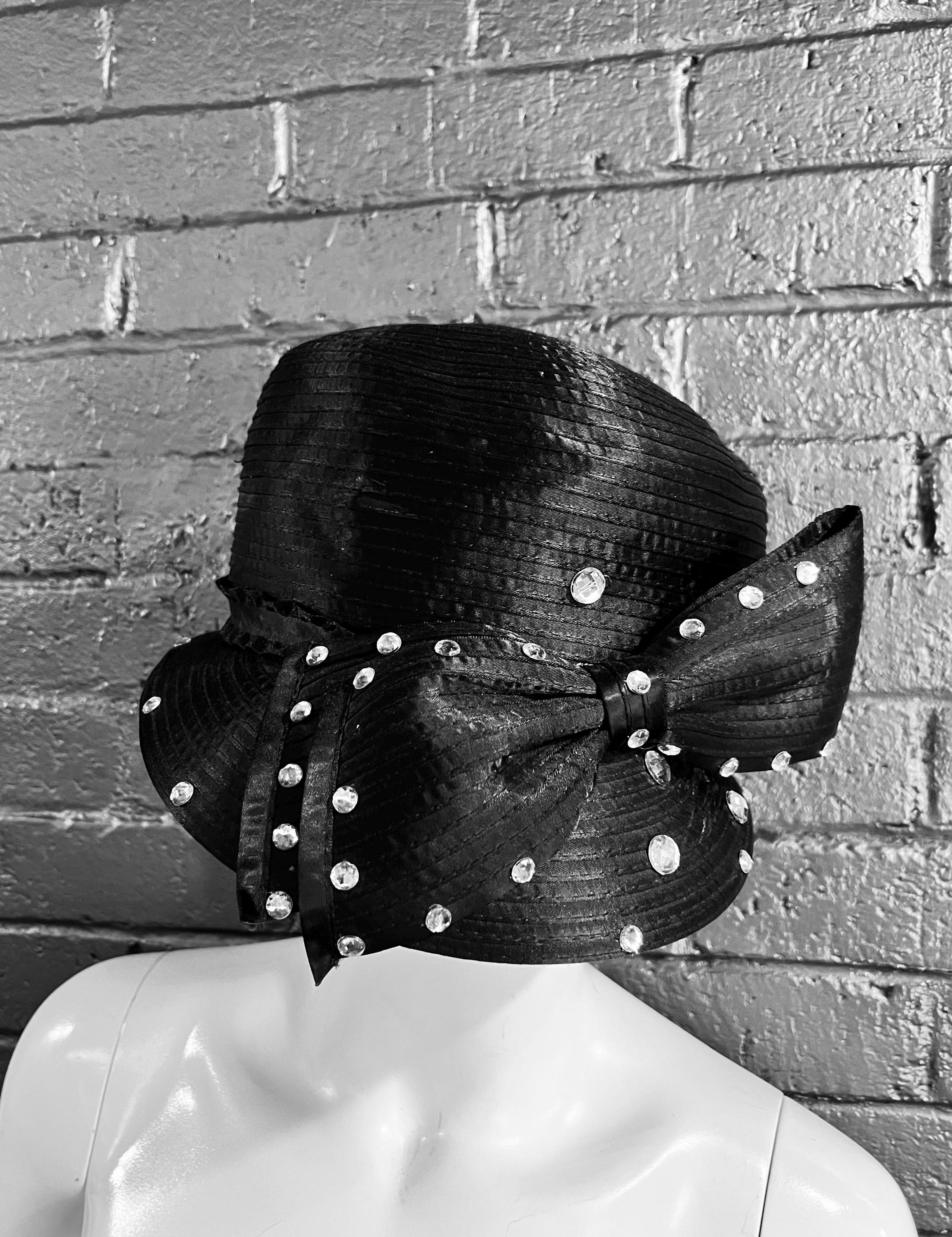 Vtg Swan Hat New York Black/Rhinestone Bow Church Derby Swan Hat New York - Etsy main image 2