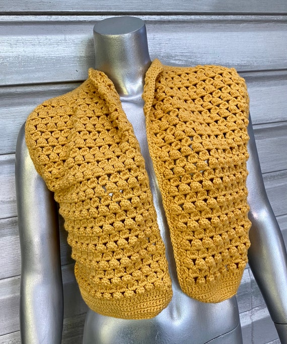 Vintage Handmade Crochet Mustard Yellow Knit Crop 