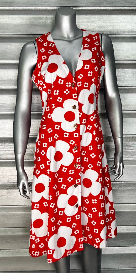 Handmade Vintage Red Cotton Sleeveless Retro Flowe