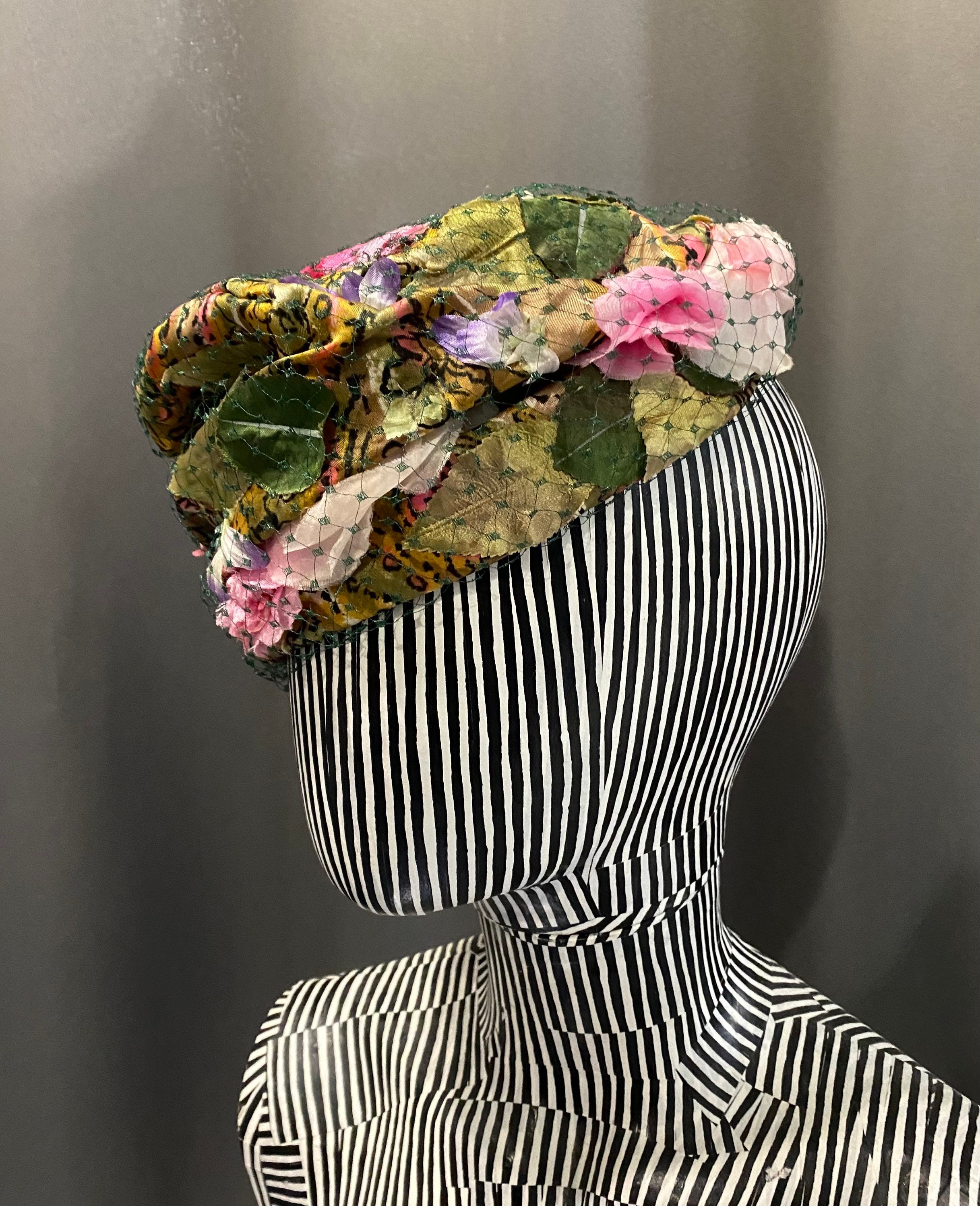 I. Magnin Vintage Floral Net Spring Pillbox Hat‎ Multicolor Women One Size MAGNIN & CO Vintage Pillbox Floral Netted Hat - Etsy main image 3