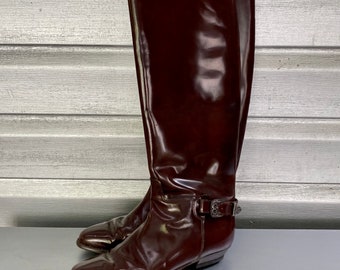 ARNOLDO MARCELLA Vintage Brown Patent Leather Equestrian Boots