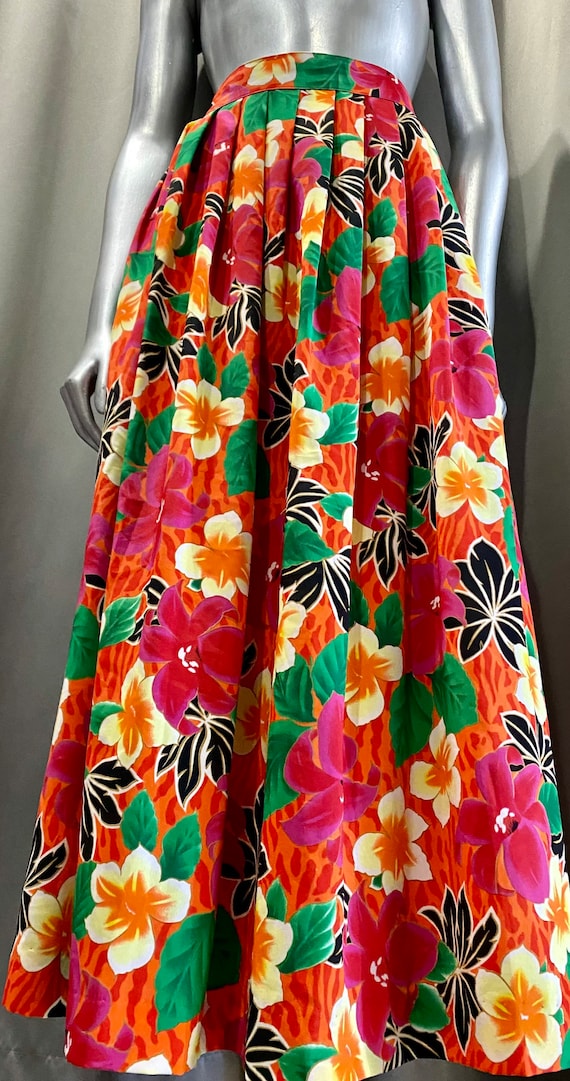 LESLIE FAY Vintage Hawaiian Print Floral Pleated S