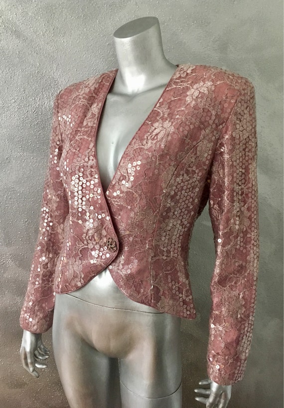 LILLIE RUBIN Vintage Rose Pink Lace Sequin Jacket