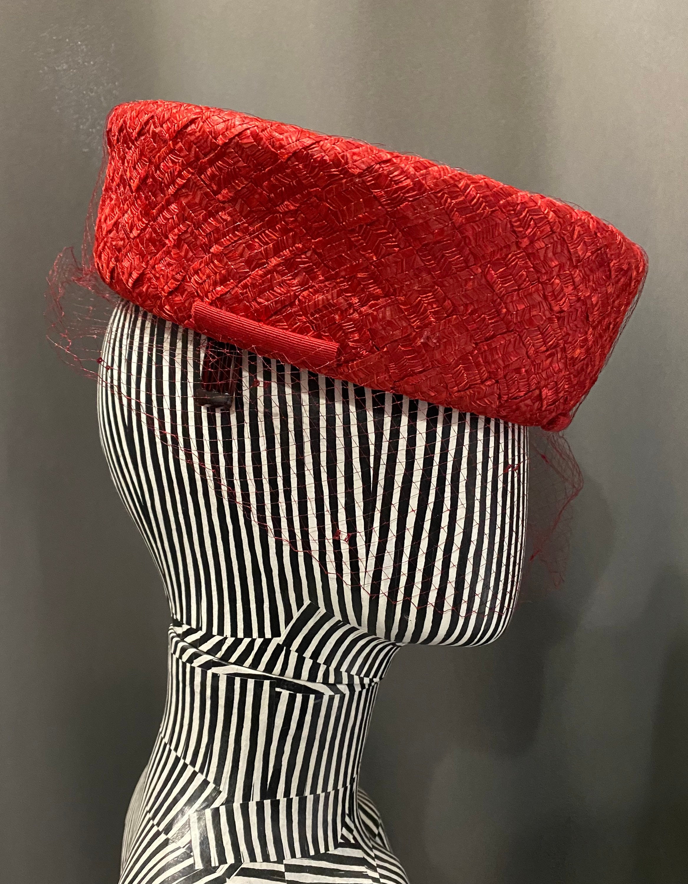 Joseph Magnin Red Ribbon Hat Ruffled Loop Mid Century Couture Cocktail Hat Joseph Magnin Hat - Etsy Australia main image 2