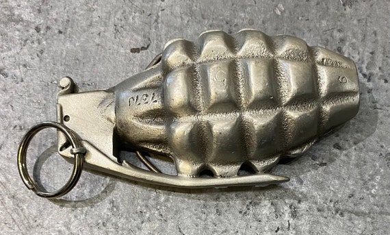 Vintage Novelty Hand Grenade Silver Belt Buckle - Gem
