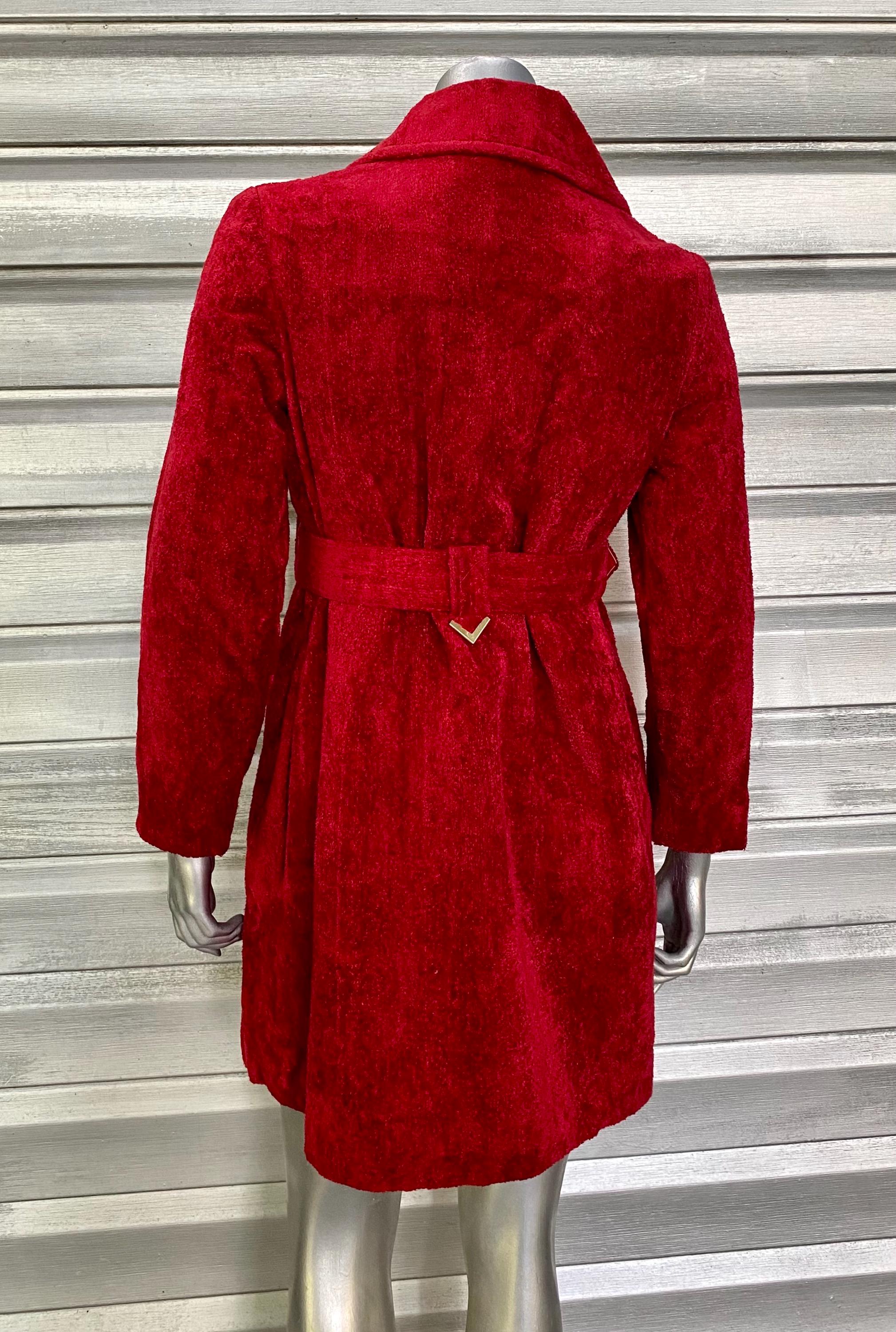 Vintage Red Textured Velvet Double Breast Belted Coat - Etsy