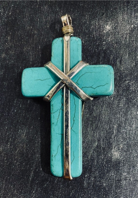 Vintage Handmade Turquoise Cross Pendant