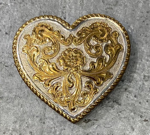 CRUMRINE Vintage Engraved Floral Western Heart Br… - image 1
