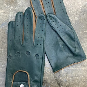 New. Green and cognac leather gloves for men / driving gloves/ leather gloves/ driving glove men’s gloves/ christmas gift/ italian leather